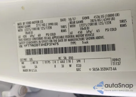 2017 Ford F-250 Lariat from USA, damaged, VIN 1FT7W2BT3HEF37475